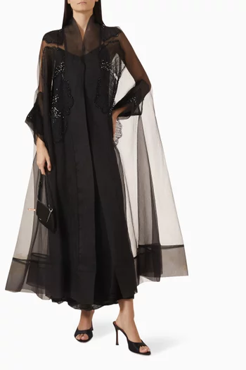 Appliqué-embellished Abaya in Organza