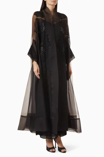 Appliqué-embellished Abaya in Organza