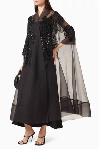 Appliqué-embellished Abaya in Organza