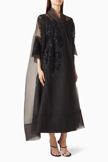 Appliqué-embellished Abaya in Organza
