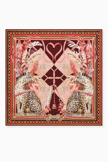 Feline-print Square Scarf in Silk