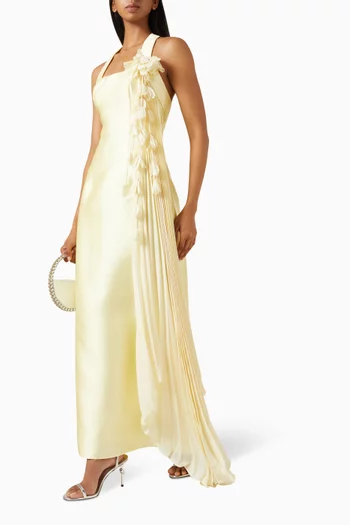 3D Petal Halter Dress in Satin
