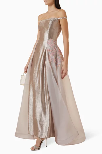 Organza-overlay Dress in Satin