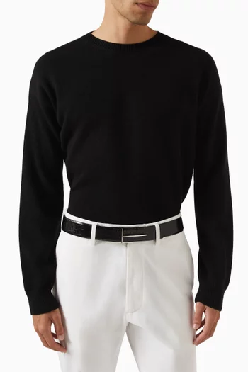 Slim Reversible Belt in Croc-effect Leather