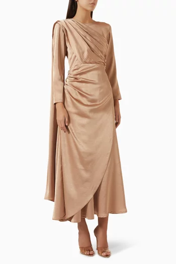 Embroidered Maxi Dress in Polished Crepe