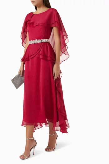 Embroidered Ruffled Midi Dress