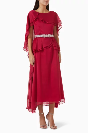 Embroidered Ruffled Midi Dress