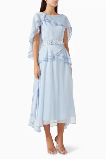 Embroidered Ruffled Midi Dress