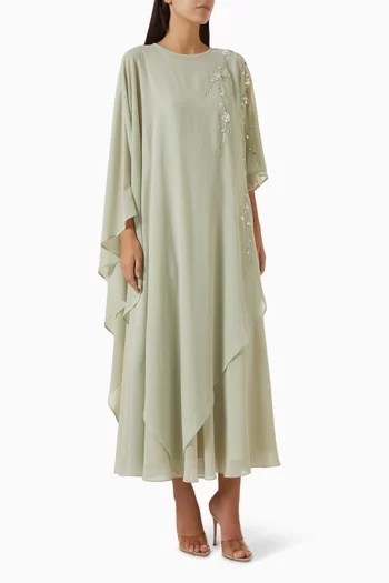 Embroidered Cape Maxi Dress in Chiffon