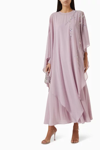 Embroidered Cape Maxi Dress in Chiffon