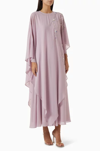 Embroidered Cape Maxi Dress in Chiffon