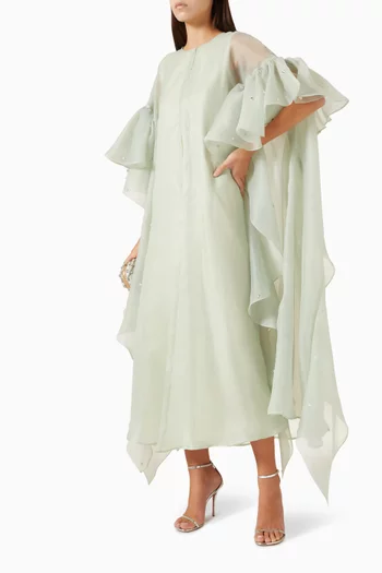 Crystal-embellished Ruffled Cape in Organza & Satin