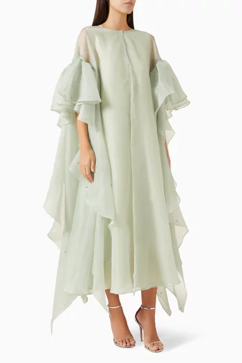 Crystal-embellished Ruffled Cape in Organza & Satin
