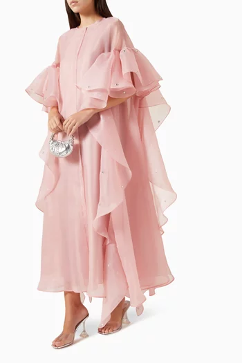 Crystal-embellished Ruffled Cape in Organza & Satin