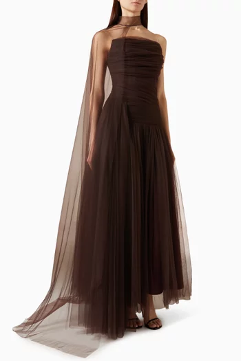 Gathered Strapless Dress in Tulle