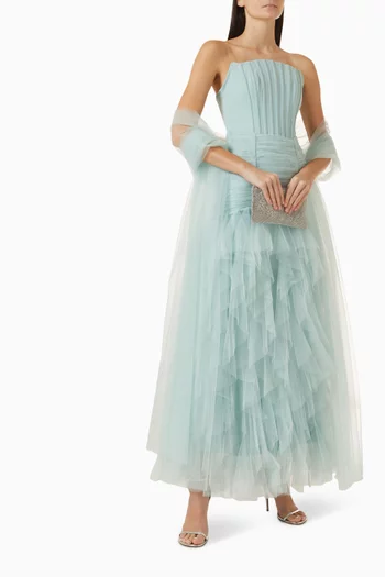 Gathered Strapless Corset Dress in Tulle
