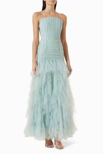 Gathered Strapless Corset Dress in Tulle