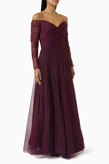 Embellished Off-shoulder Gown
