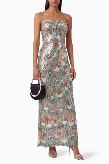 Strapless Embellished Maxi Dress