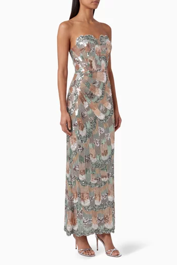 Strapless Embellished Maxi Dress