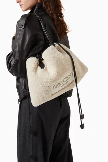 Medium Drawstring Tote Bag in Lamb Shearling