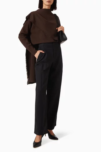 Draped Fringed Scarf Sweater in Knit