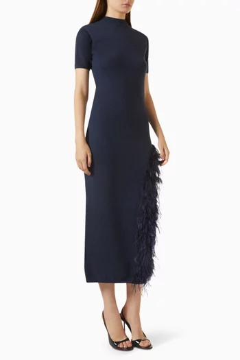 Feather-hem Slit Dress in Cotton