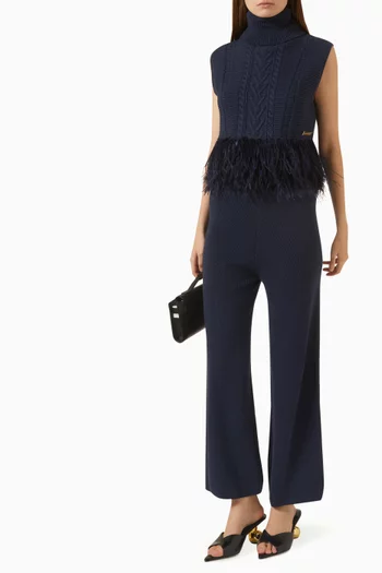 Feather-trim Polo Sweater