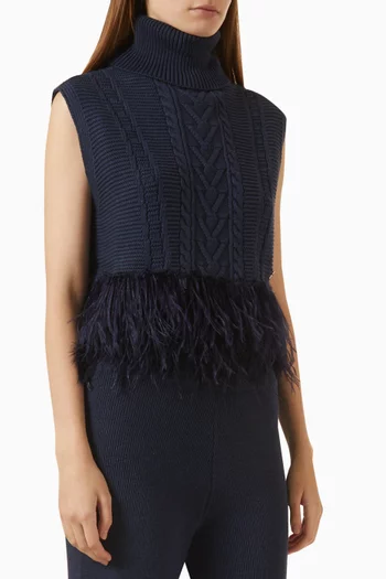 Feather-trim Polo Sweater