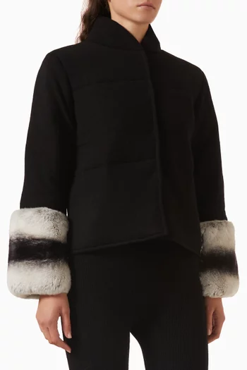 Padded Chinchilla-cuff Jacket in Merino Wool Blend
