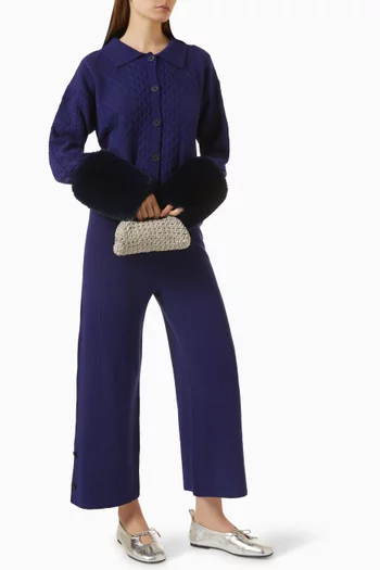 Fur-cuff Polo Cardigan