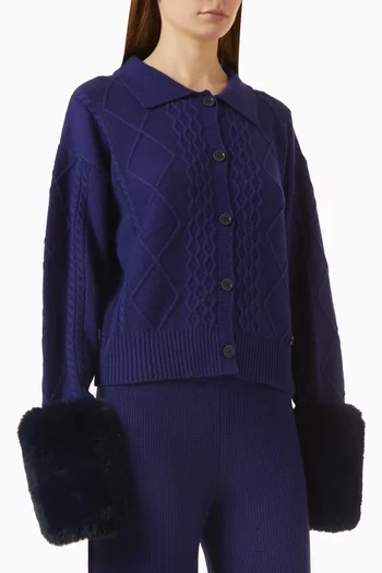 Fur-cuff Polo Cardigan
