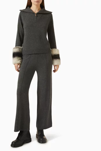 Fur-cuff Knit Sweater