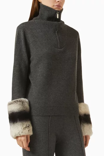 Fur-cuff Knit Sweater