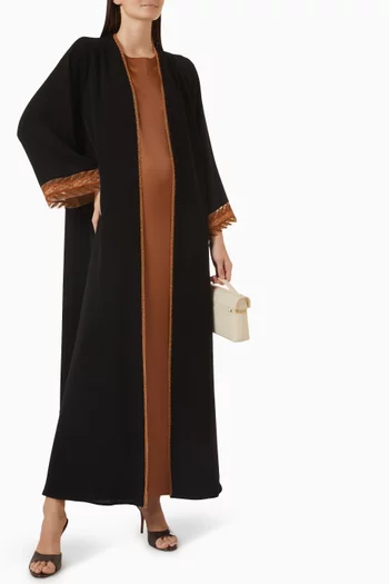 Bead Embellished Trim 3-piece Abaya Set in Nada