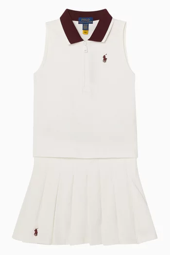 Stretch Mesh Boxy Polo Shirt & Skort