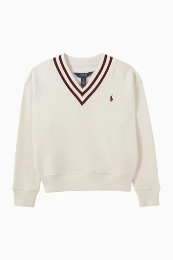 Striped V-Neck Sweatshirt in Fleece