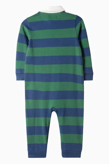 Striped Logo-Embroidered Cotton Rugby Romper