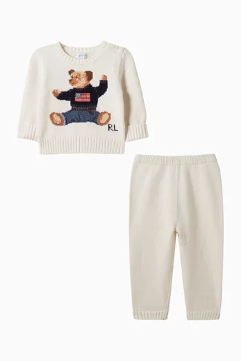 Polo Bear Intarsia-knit Cotton Sweater and Trousers Set