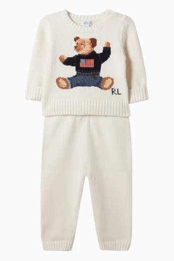 Polo Bear Intarsia-knit Cotton Sweater and Trousers Set