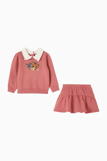 Floral Sweatshirt & Skirt in Fleece