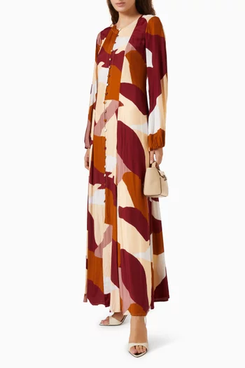Abstract-print Dress in Cotton-silk