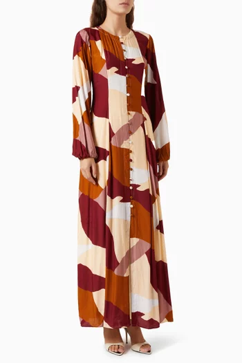 Abstract-print Dress in Cotton-silk
