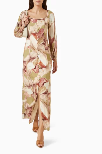 Abstract-print Dress in Cotton-silk