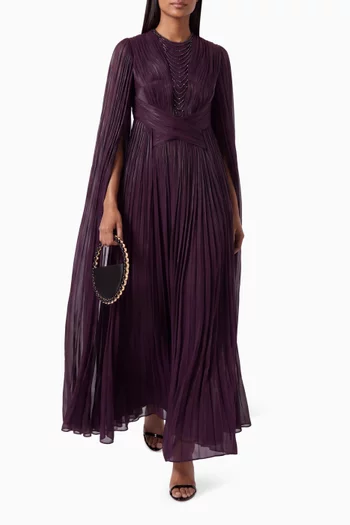 Beaded Pleated Cape Gown