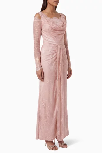 Embroidered Lace Cowl-neck Gown