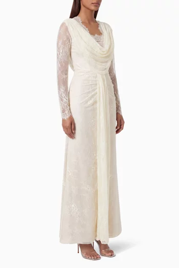 Floral-lace Cowl-neck Gown