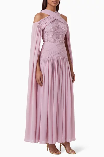 Beaded Corset Halter Gown in Chiffon