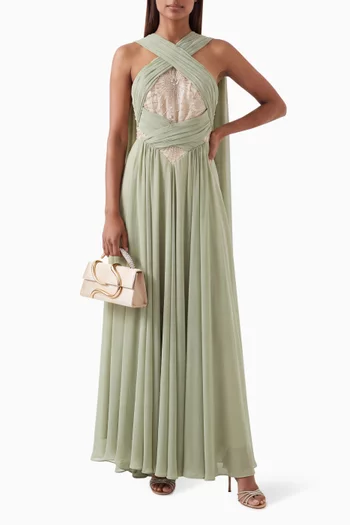 Crystal-beaded Lattice Halter Gown