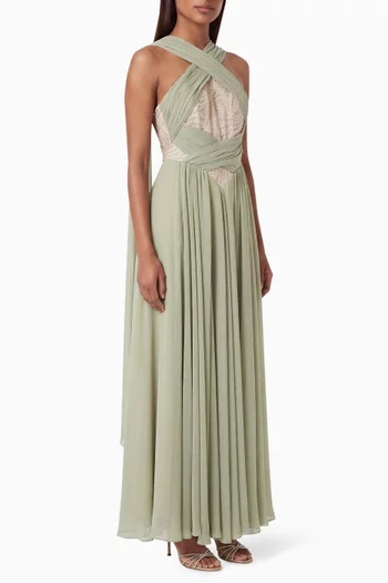 Crystal-beaded Lattice Halter Gown